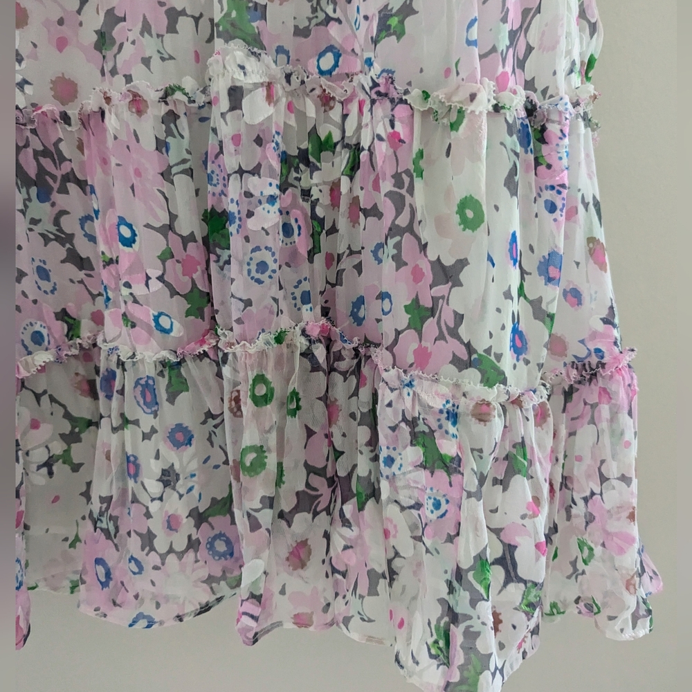 KATE SPADE Silk Lace Devore Blouse WOMEN'S L Pink Daisy Floral Romantic Ruffles - Picture 15 of 16